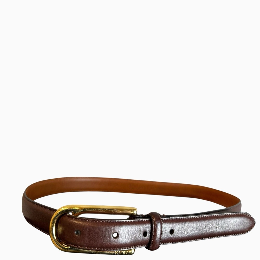 VTG Ralph Lauren Brown Skinny Leather Belt Size Medium Genuine Leather RL 97